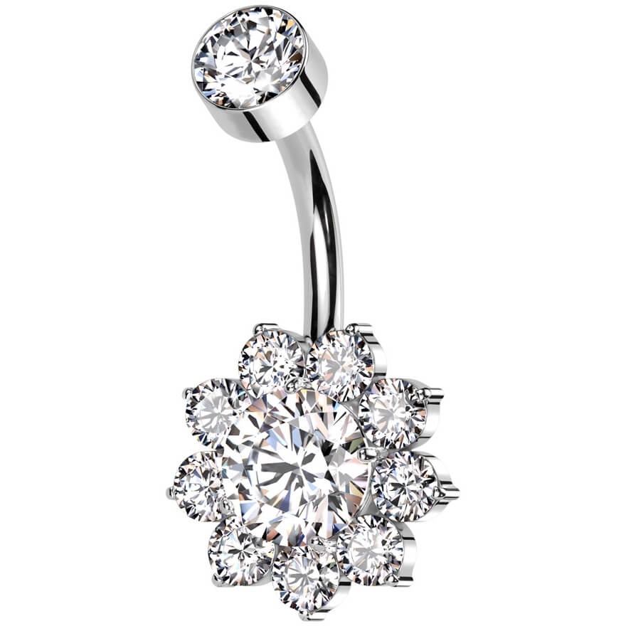Titane Piercing Nombril Fleur Zircone Filetage Interne - Image 3