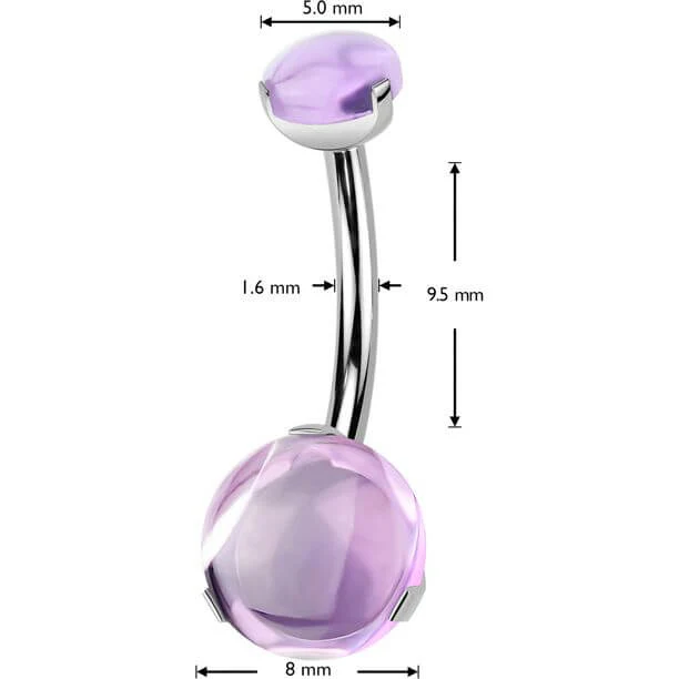 Titane Piercing Nombril boule pierre naturelle sertissage Filetage Interne - Image 2