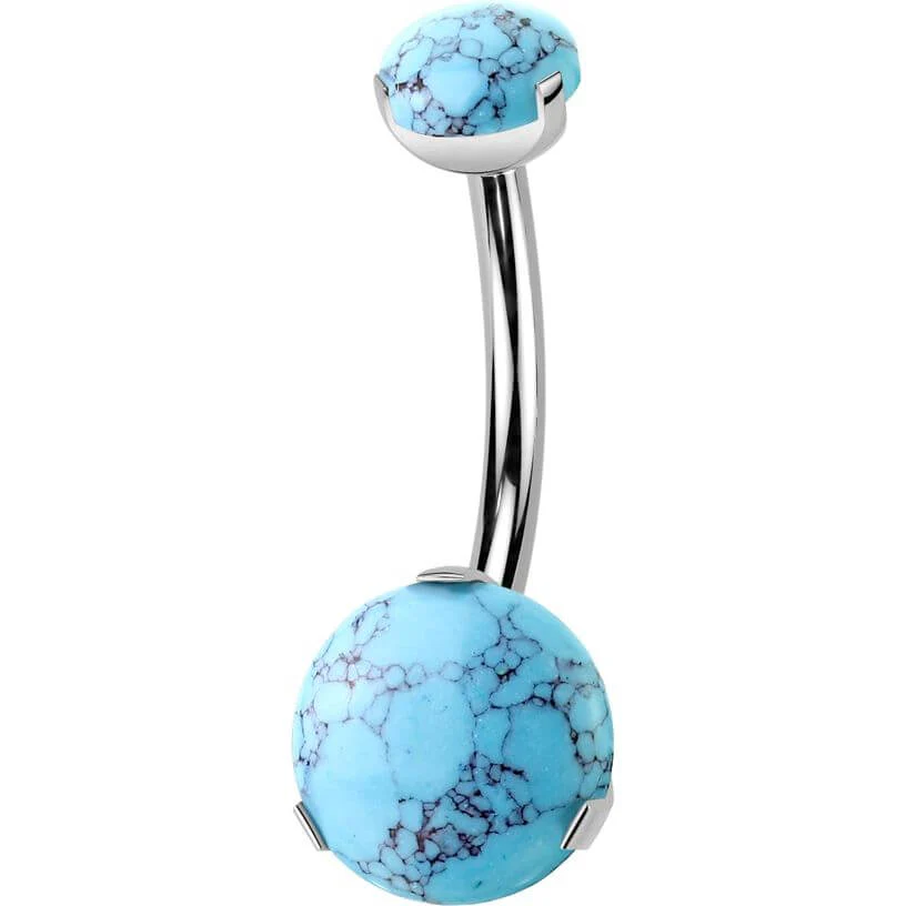 Titane Piercing Nombril boule pierre naturelle sertissage Filetage Interne - Image 8