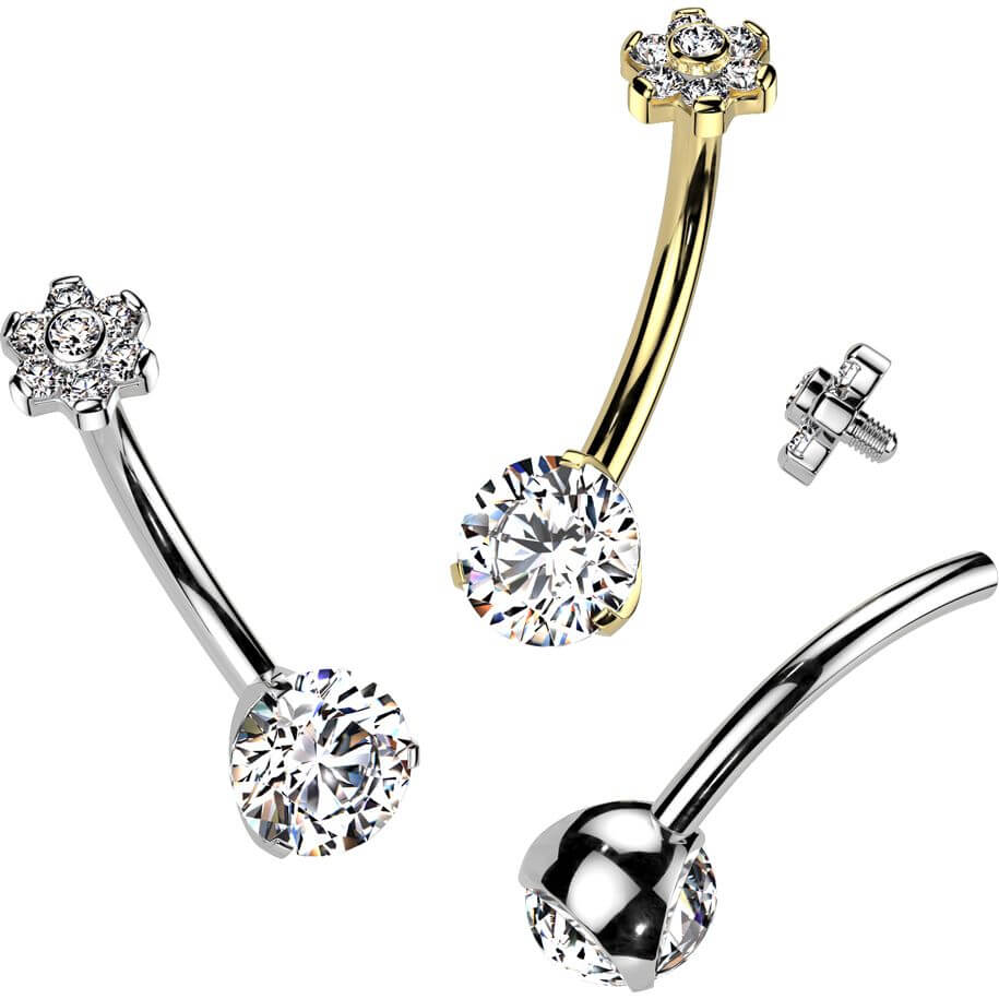 Titane Piercing Nombril fleur Zircone Filetage Interne - Image 3