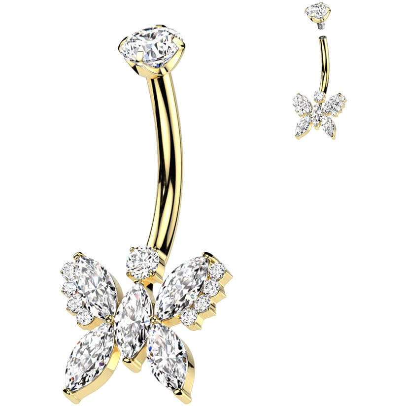 Titane Piercing Nombril papillon zircone Filetage Interne - Image 3