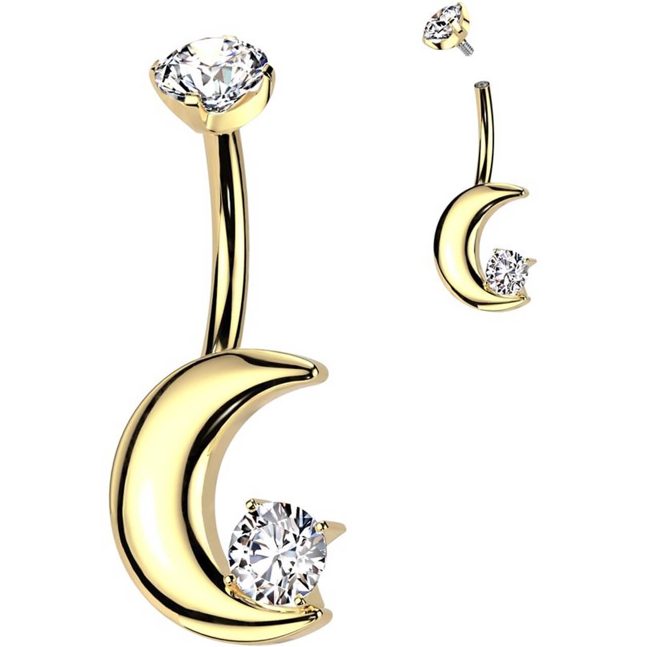 Titane Piercing Nombril quart de lune étoile en zircone Filetage Interne - Image 3