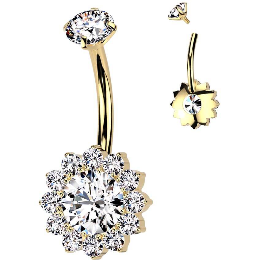 Titane Piercing Nombril fleur zircone Filetage Interne - Image 5