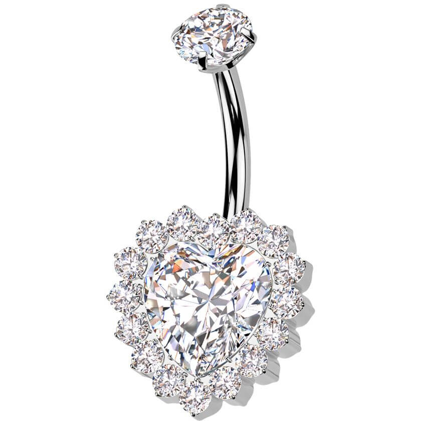 Titane Piercing Nombril cœur zircone Filetage Interne