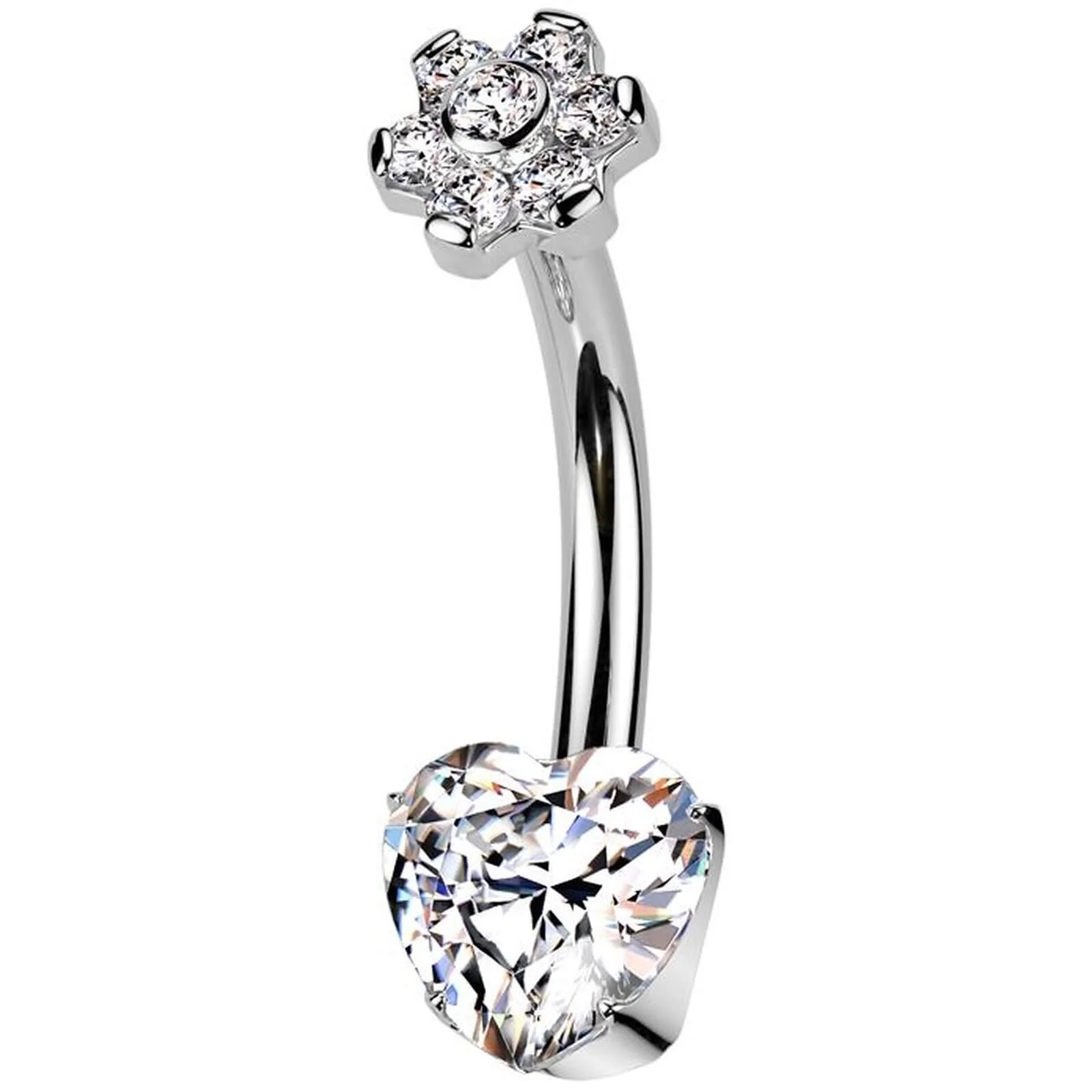 Titane Piercing Nombril cœur fleur zircone Filetage Interne