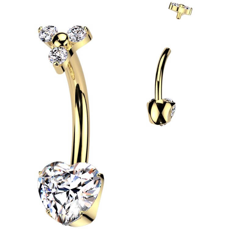 Titane Piercing Nombril cœur zircone Filetage Interne - Image 3