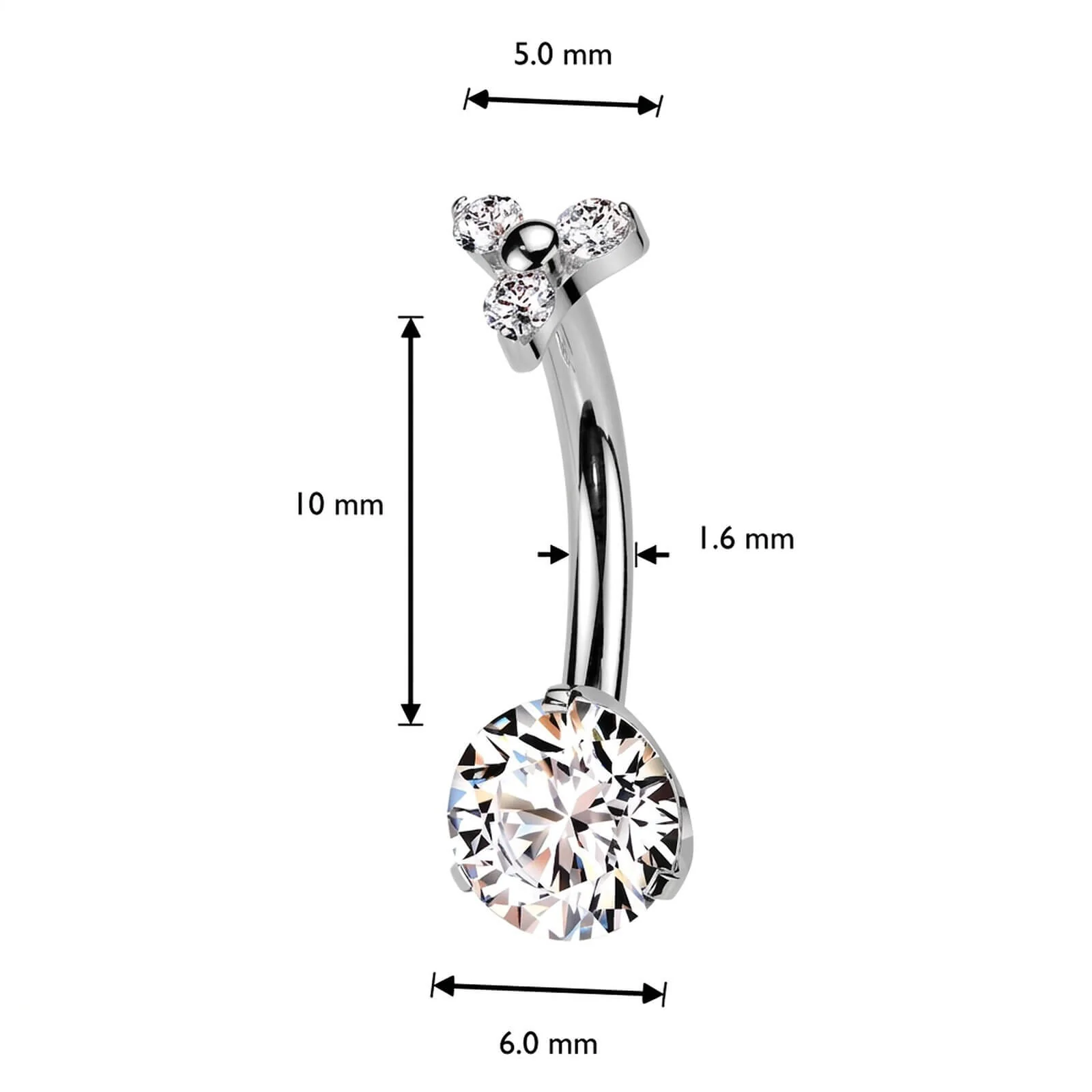 Titane Piercing Nombril zircone ronde 3 petits zirconias Filetage Interne - Image 2