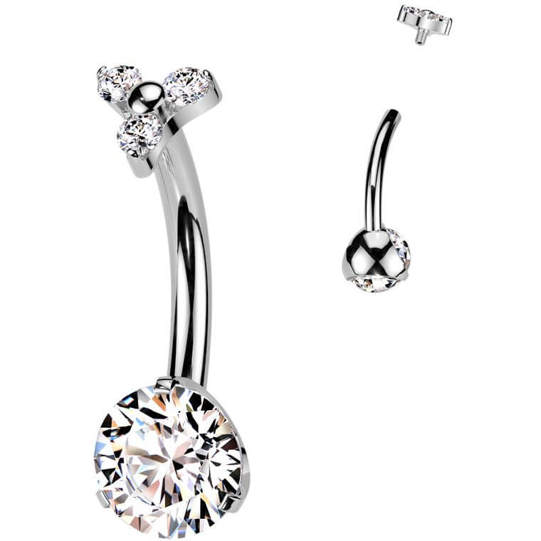 Titane Piercing Nombril zircone ronde 3 petits zirconias Filetage Interne - Image 4