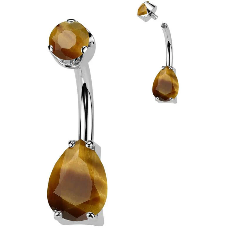 Titane Piercing Nombril larme pierre gemme naturelle Filetage Interne - Image 10