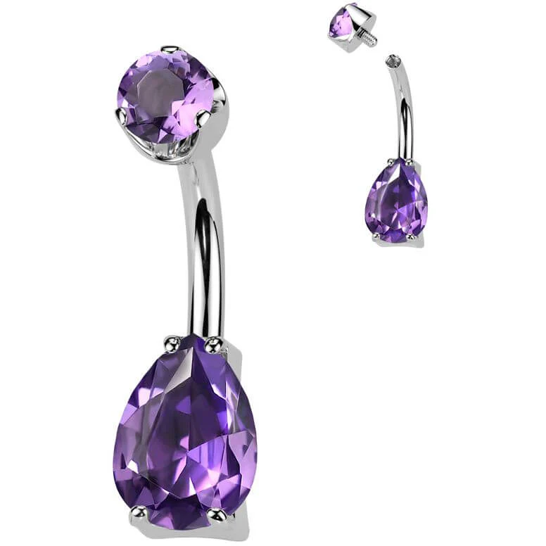 Titane Piercing Nombril larme pierre gemme naturelle Filetage Interne - Image 3