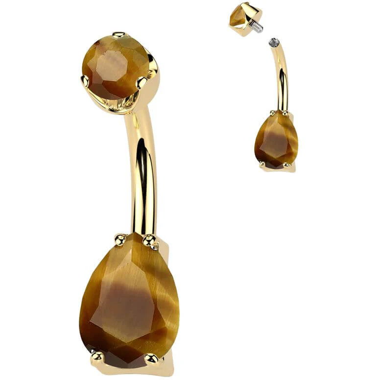 Titane Piercing Nombril larme pierre gemme naturelle Filetage Interne - Image 6