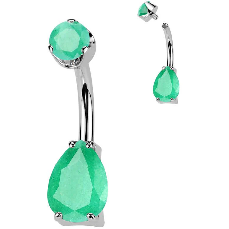 Titane Piercing Nombril larme pierre gemme naturelle Filetage Interne - Image 8