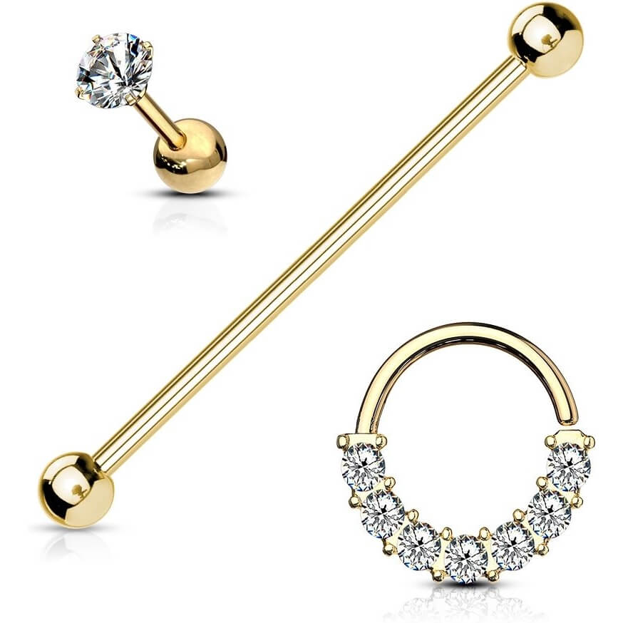 Barre Ensemble Zircone Barbell Anneau, 3 morceaux