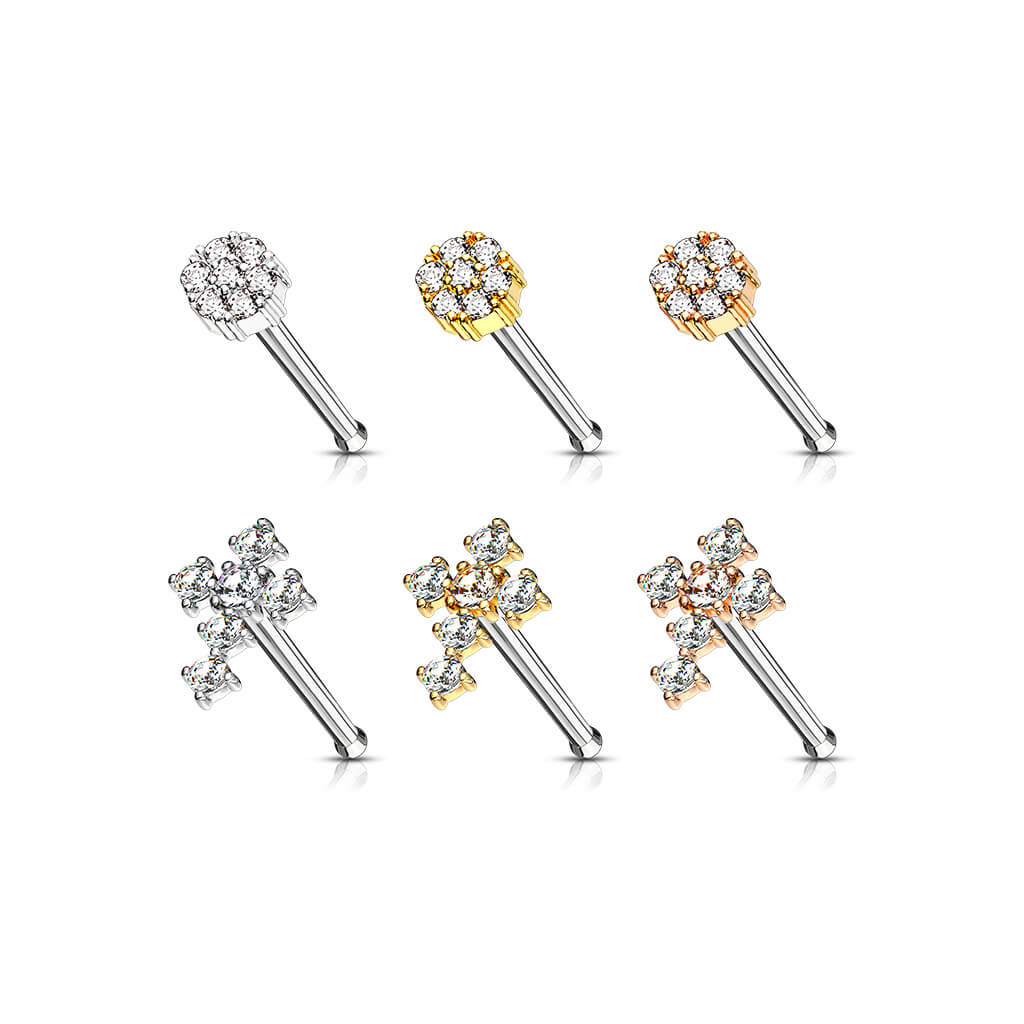Nez Clou à Nez Fleur Croix Zircone, 6 morceaux - Image 2