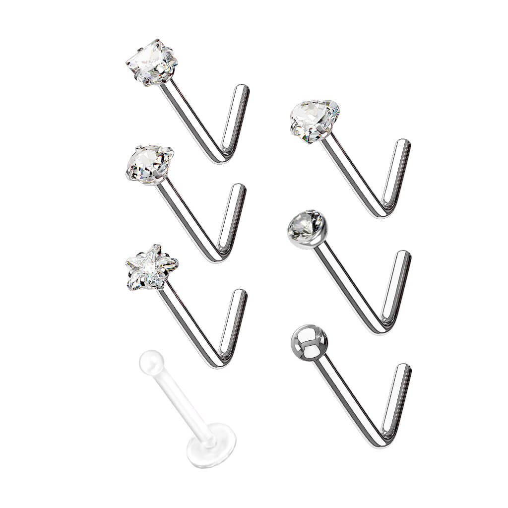 Nez En Forme de L Pack Zircone Argent, 7 morceaux - Image 2
