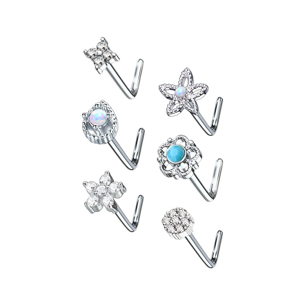 Nez En Forme de L Pack Zircone Argent, 6 morceaux - Image 2