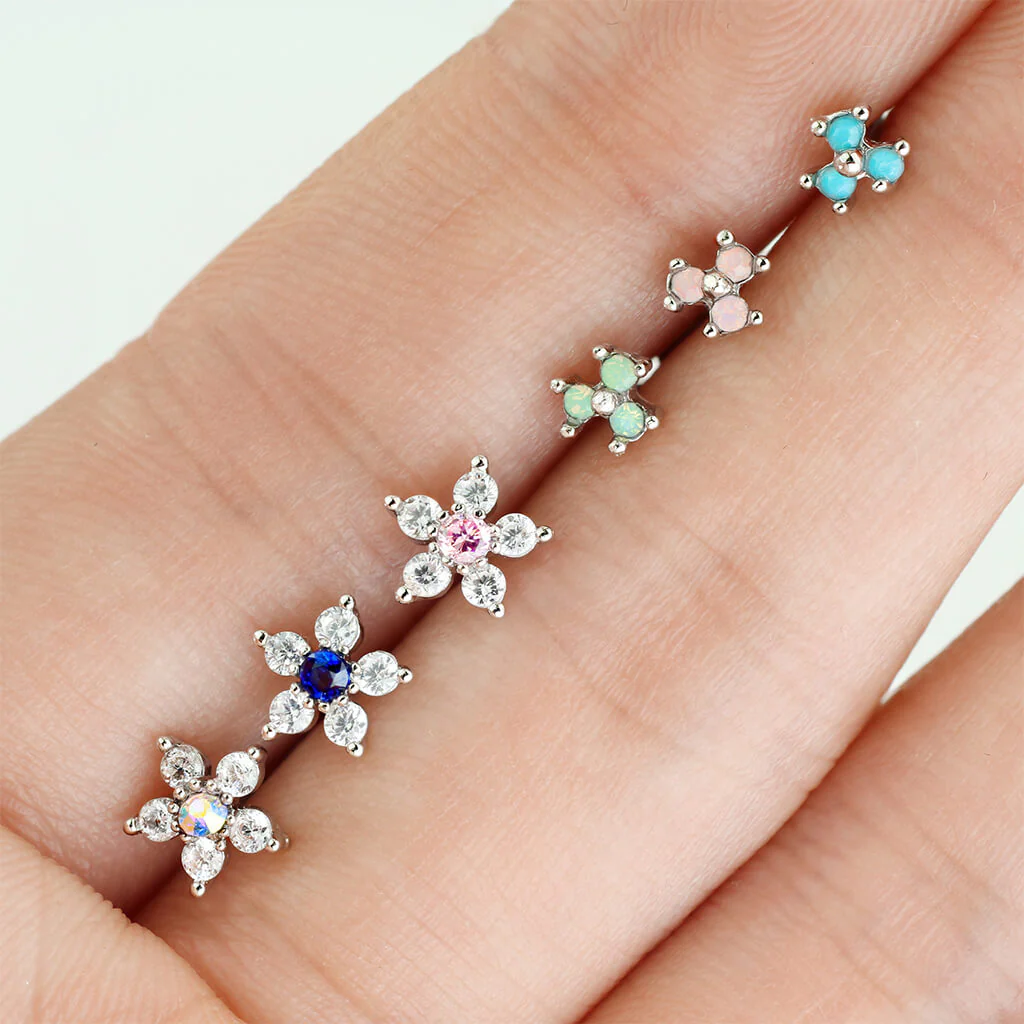 Nez En Forme de L Fleurs Zircone Argent, 6 morceaux - Image 3