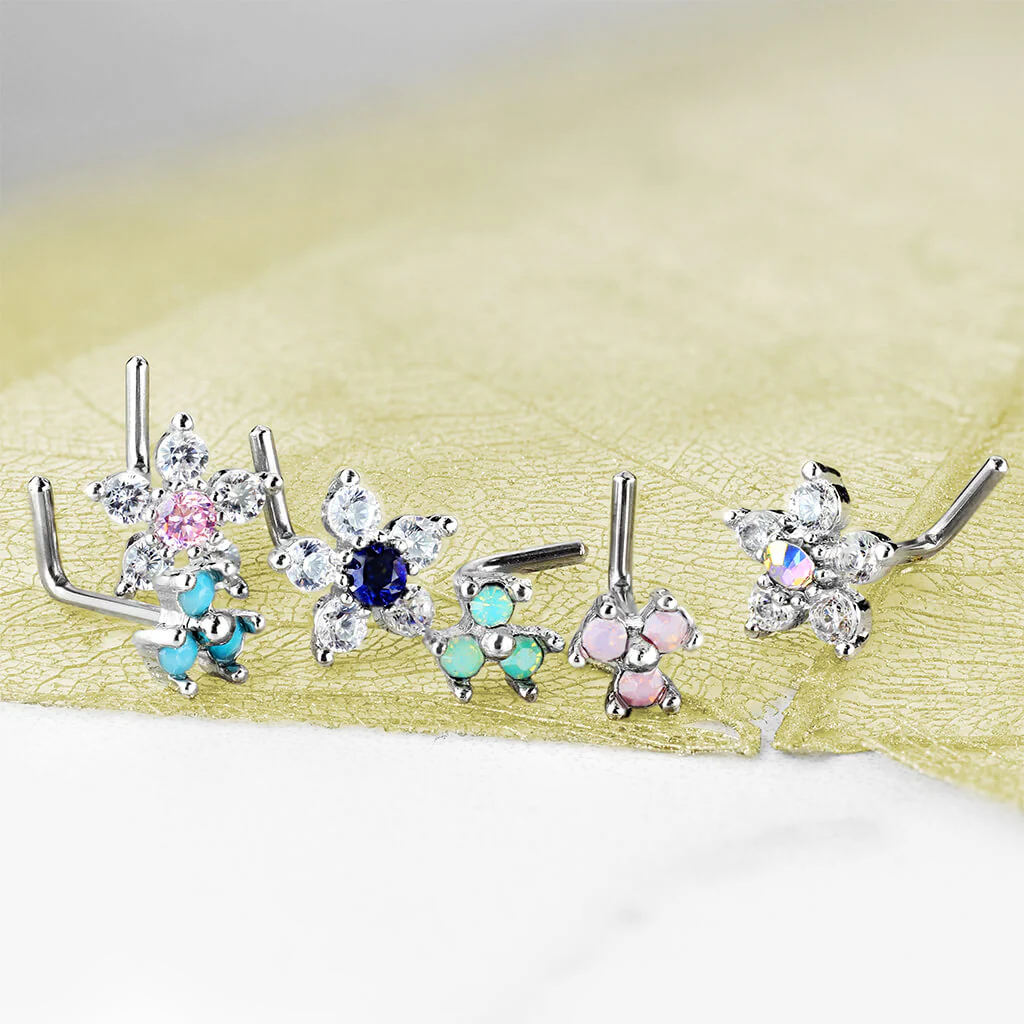 Nez En Forme de L Fleurs Zircone Argent, 6 morceaux - Image 4