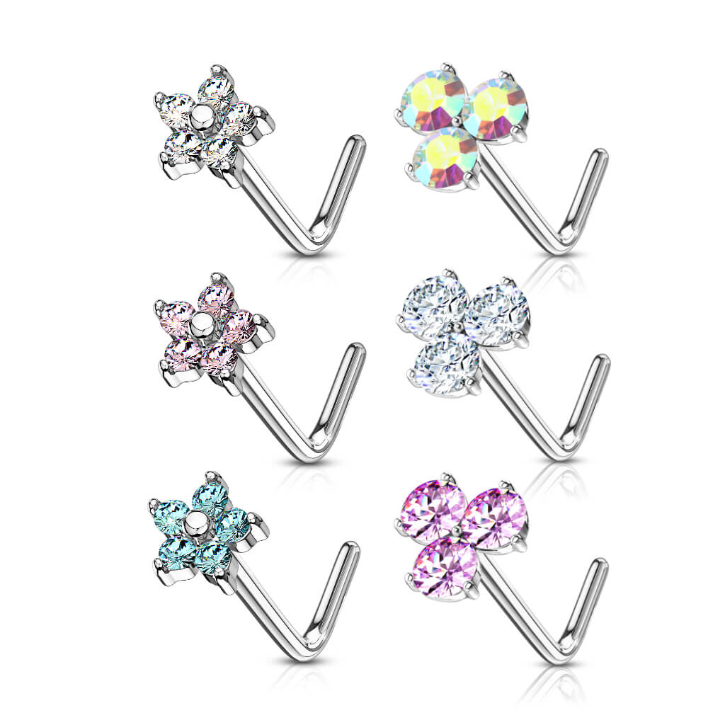 Nez En Forme de L Fleurs Zircone Argent, 6 morceaux - Image 2