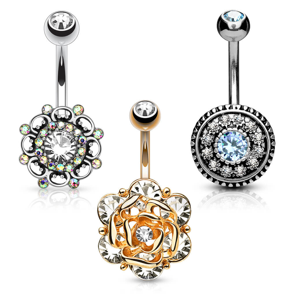 Piercing Nombril Fleur Zircone, 3 morceaux - Image 2