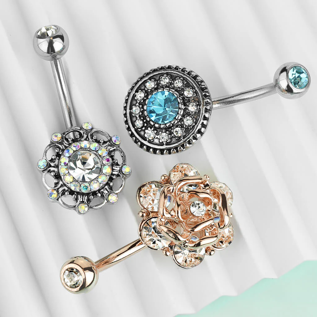 Piercing Nombril Fleur Zircone, 3 morceaux - Image 3