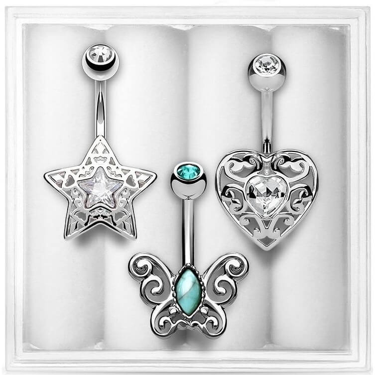 Piercing Nombril Pack Zircone, 3 morceaux