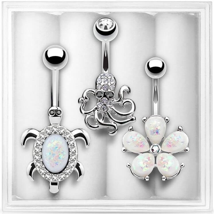 Piercing Nombril Pack Opale Argent, 3 morceaux