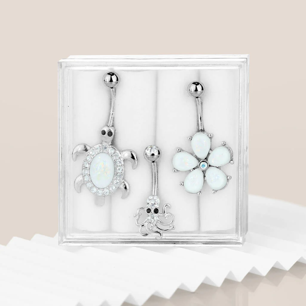 Piercing Nombril Pack Opale Argent, 3 morceaux - Image 4