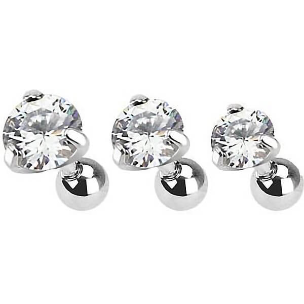 Barre Zircone Ronde Argent, 3 morceaux
