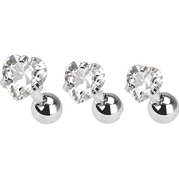 Barre Cœur Zircone Argent, 3 morceaux