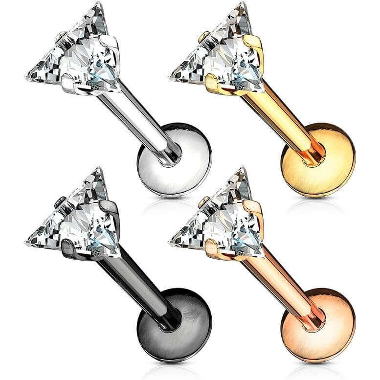 Labret Zircone Triangle Filetage Interne, 4 morceaux