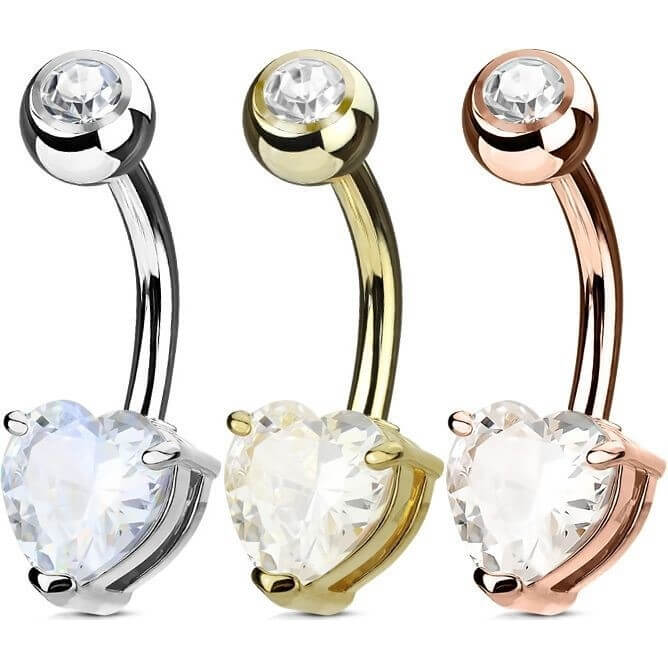 Piercing Nombril Cœur Zircone, 3 morceaux