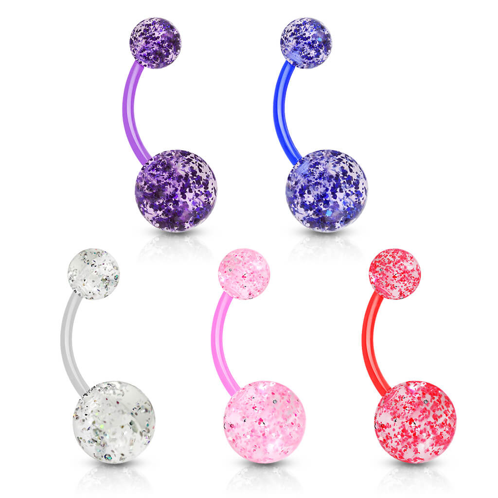 Piercing Nombril Bille Acrylique Ultra Pailletée, 5 morceaux - Image 2