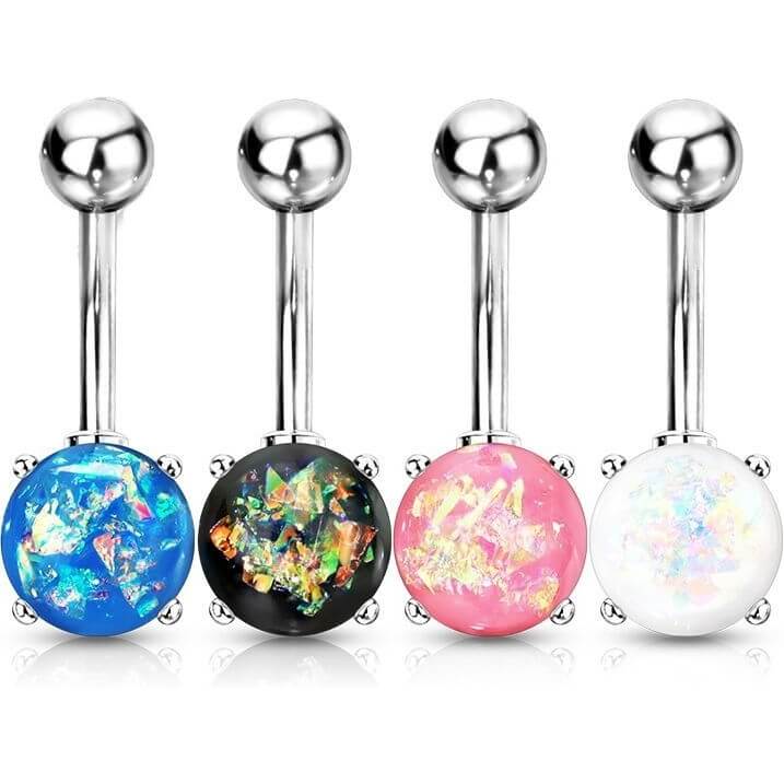 Piercing Nombril Opale Argent, 4 morceaux