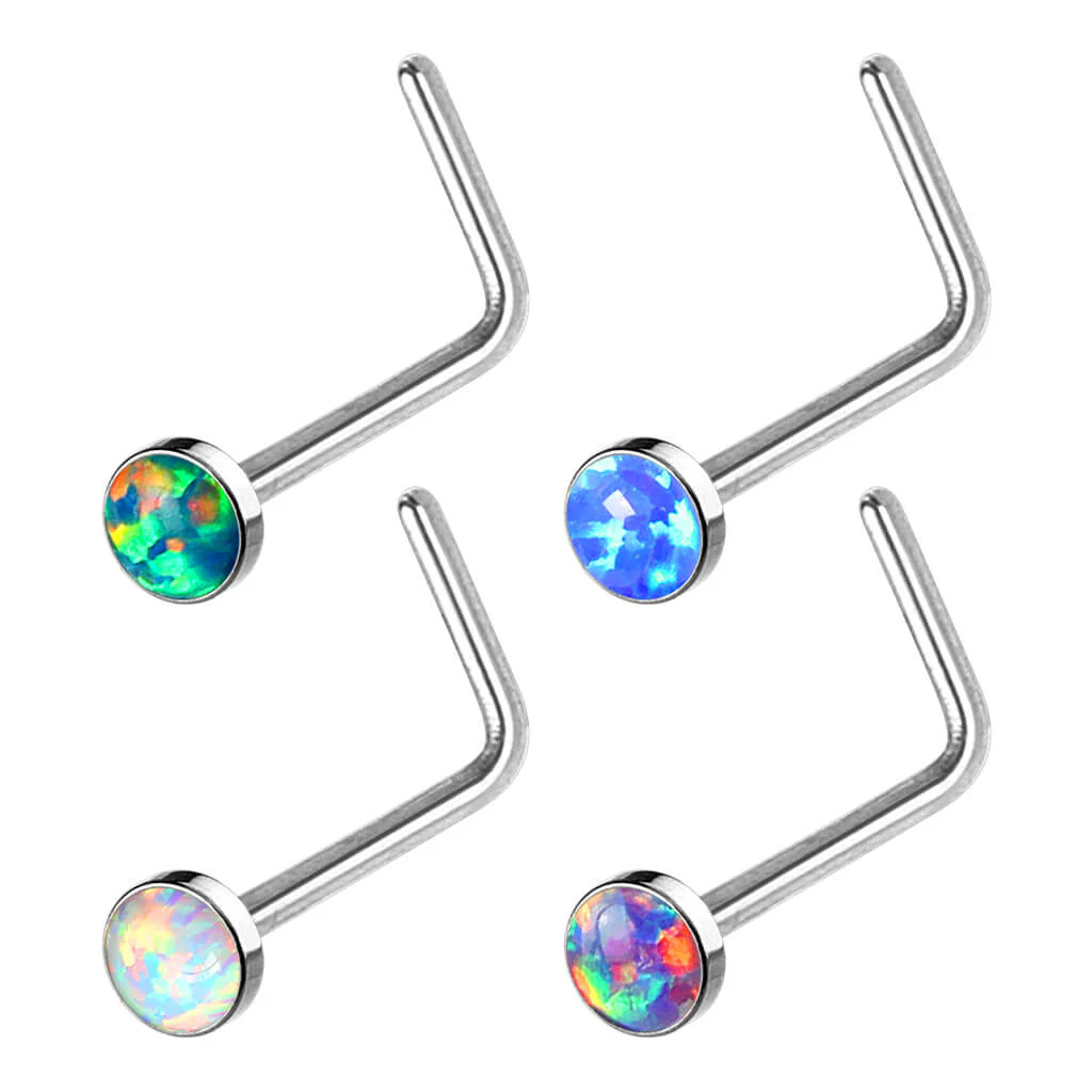 Nez En Forme de L Opale Ronde Argent, 4 morceaux - Image 2