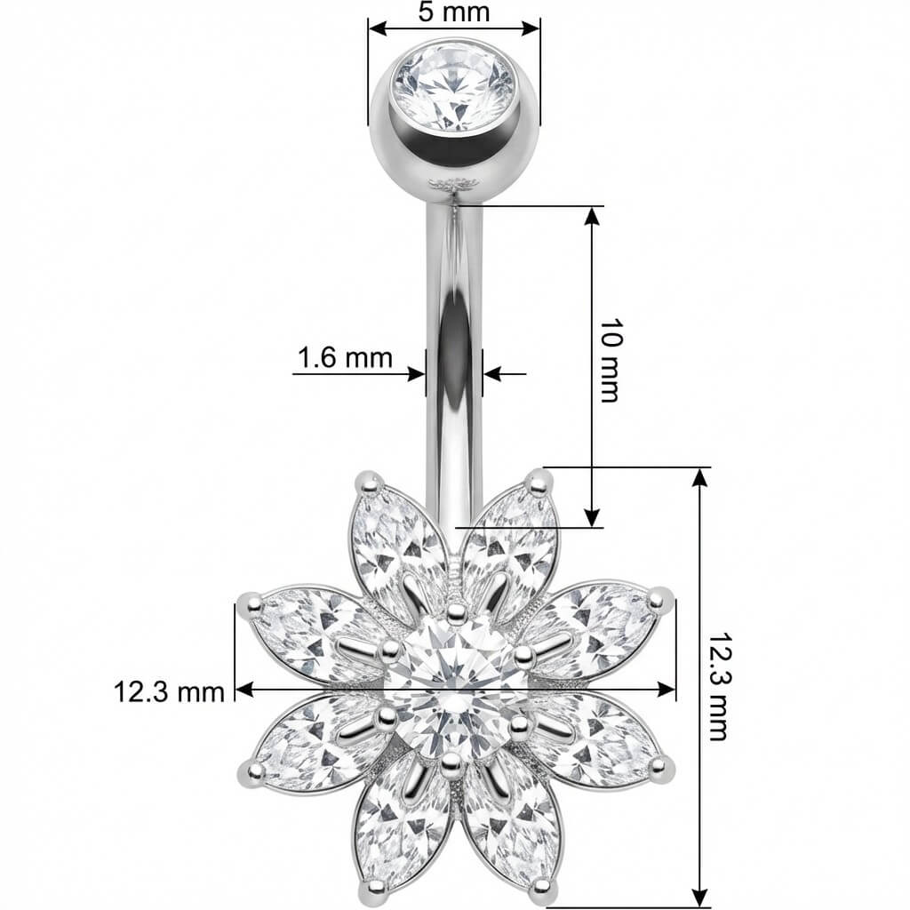 Piercing Nombril Fleur Cristaux Taille Marquise - Image 2
