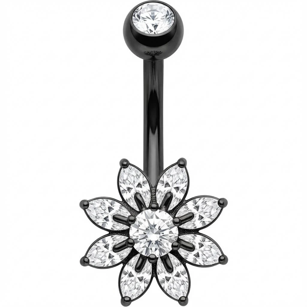 Piercing Nombril Fleur Cristaux Taille Marquise - Image 3