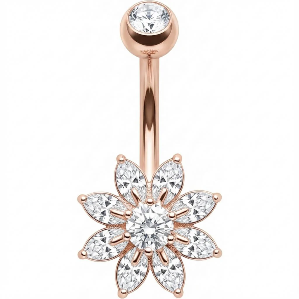 Piercing Nombril Fleur Cristaux Taille Marquise - Image 5