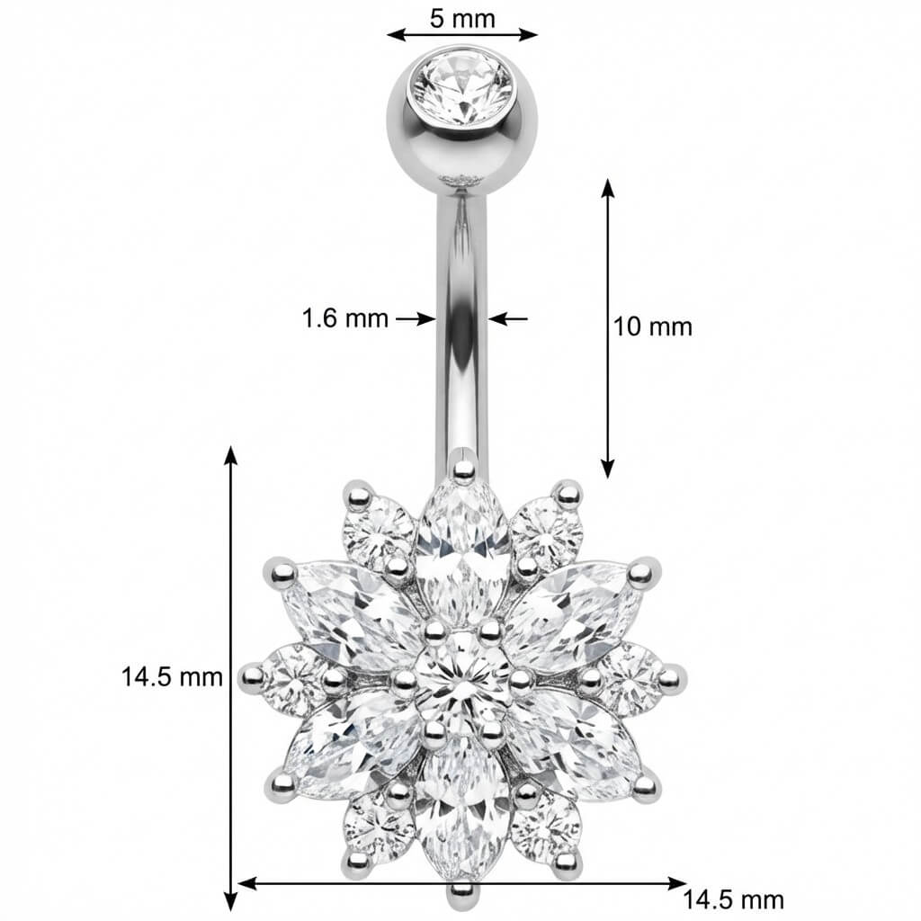Piercing Nombril Fleur Cristaux Marquise Éclatante - Image 2