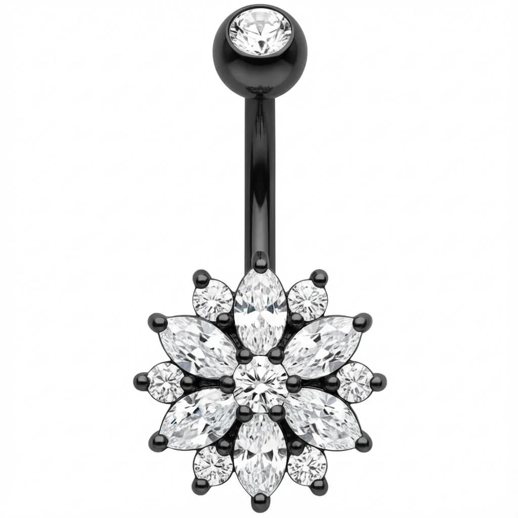 Piercing Nombril Fleur Cristaux Marquise Éclatante - Image 3