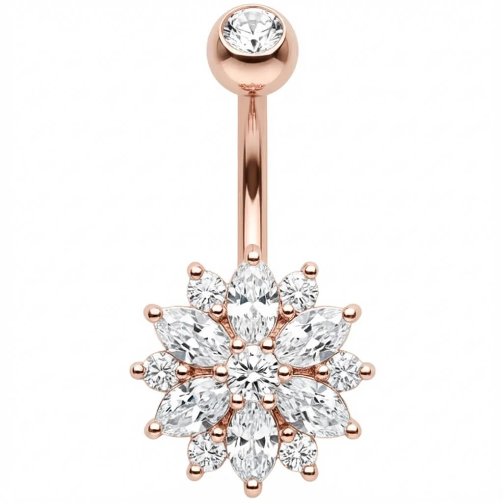 Piercing Nombril Fleur Cristaux Marquise Éclatante - Image 5