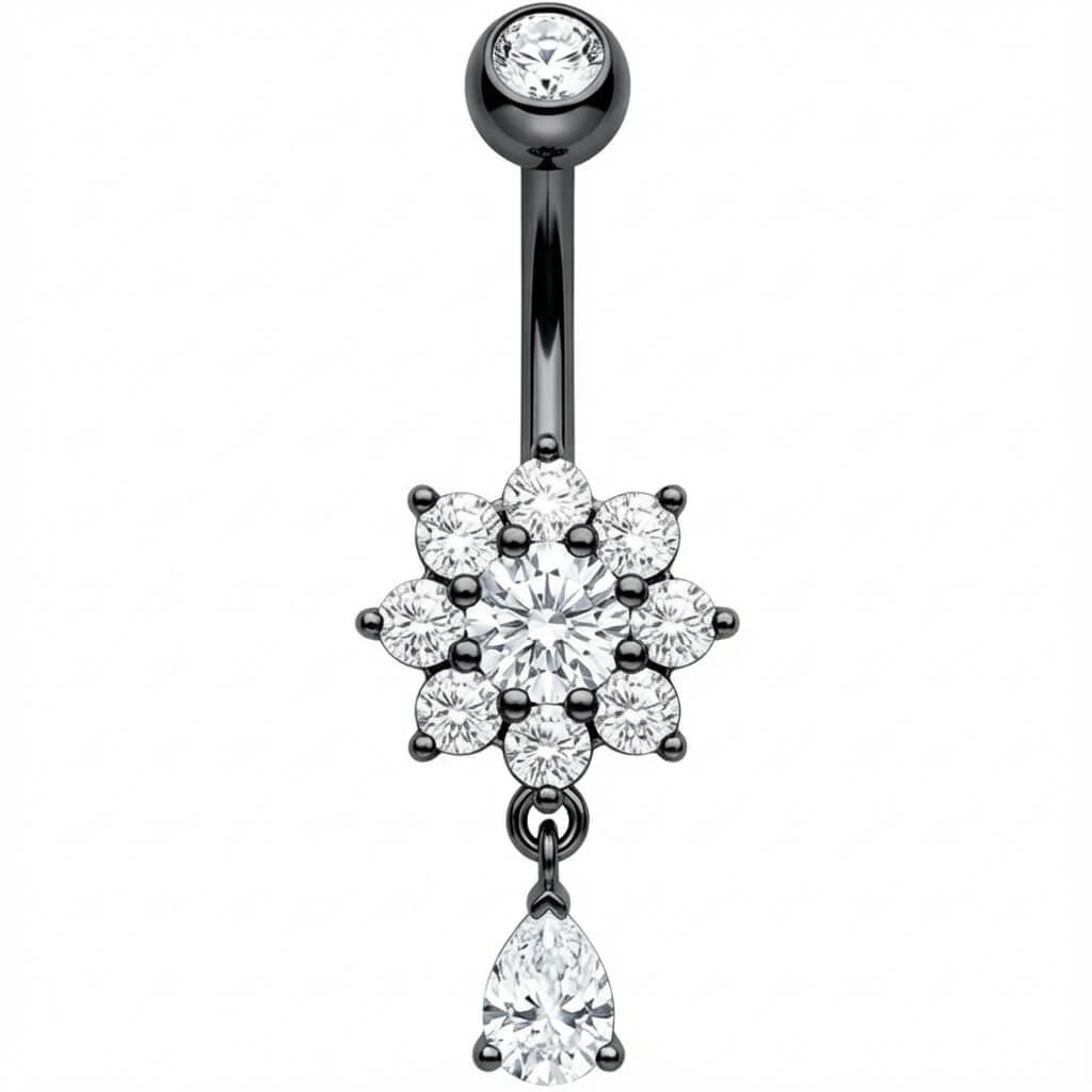 Piercing Nombril Fleur Cristal et Pendentif Goutte - Image 3