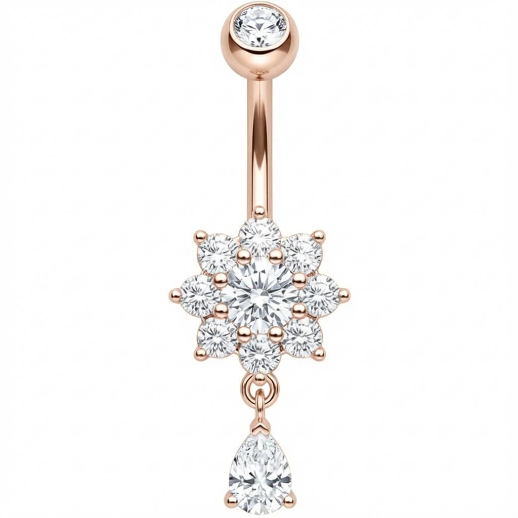 Piercing Nombril Fleur Cristal et Pendentif Goutte - Image 5