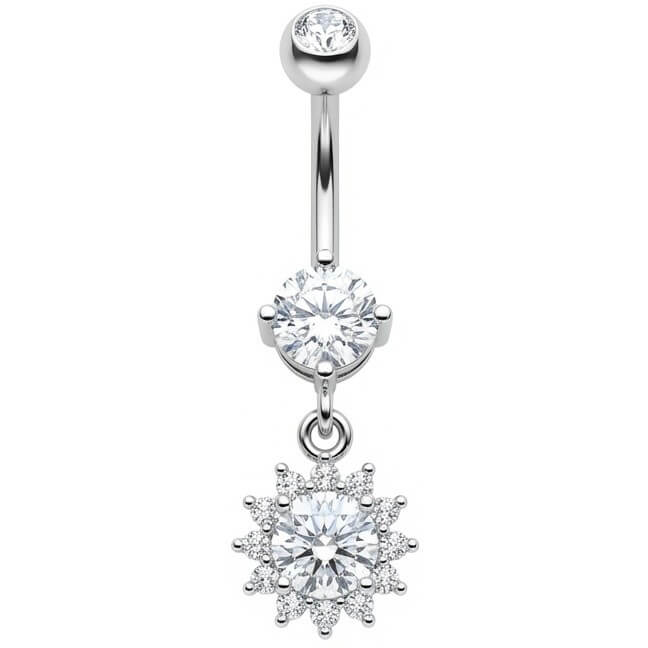 Piercing Nombril Pendentif Fleur en Cristal