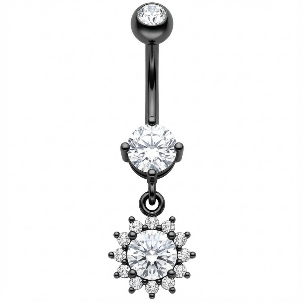 Piercing Nombril Pendentif Fleur en Cristal - Image 3