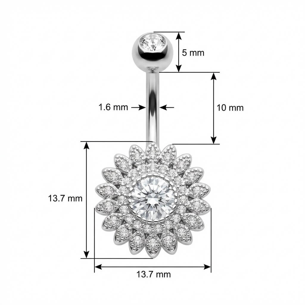 Piercing Nombril Tournesol Pavé de Cristaux - Image 2