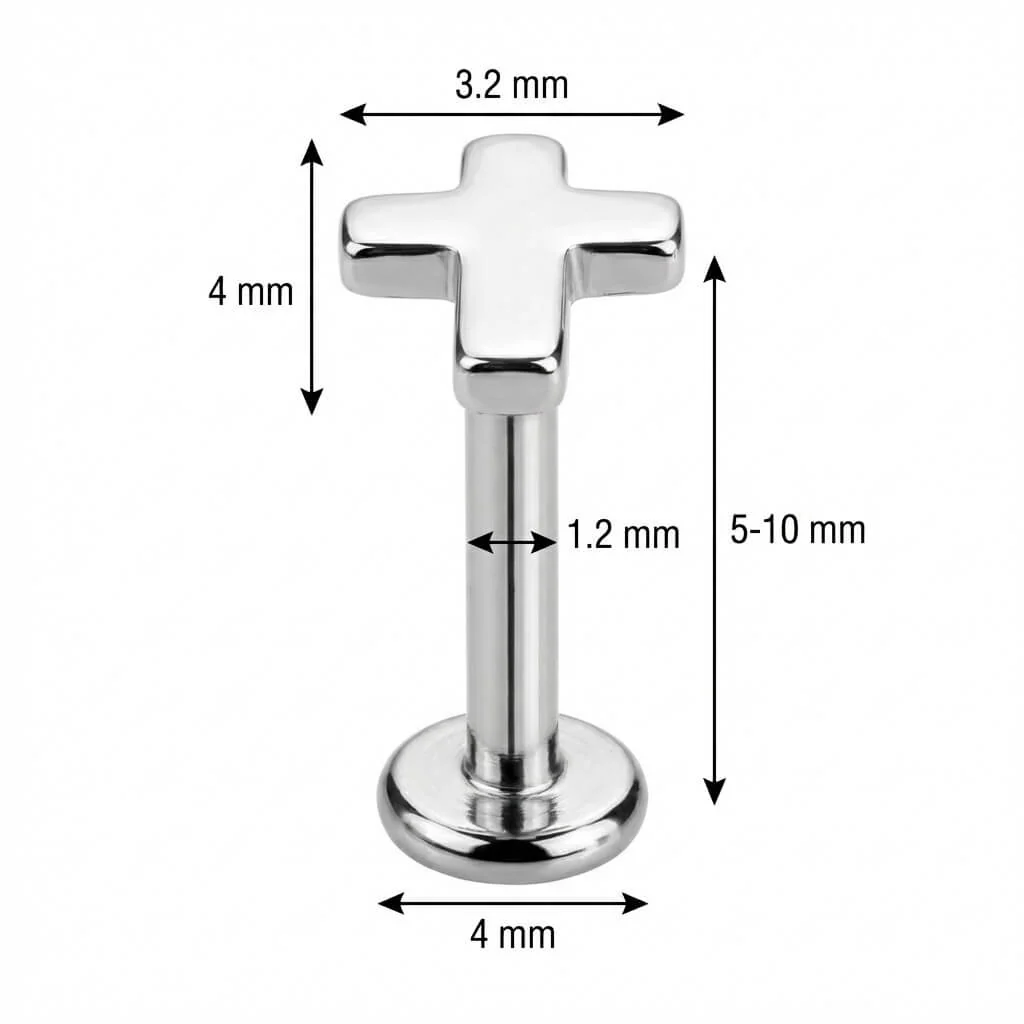 Titane Labret Motif Croix Arrondie Filetage Interne - Image 2