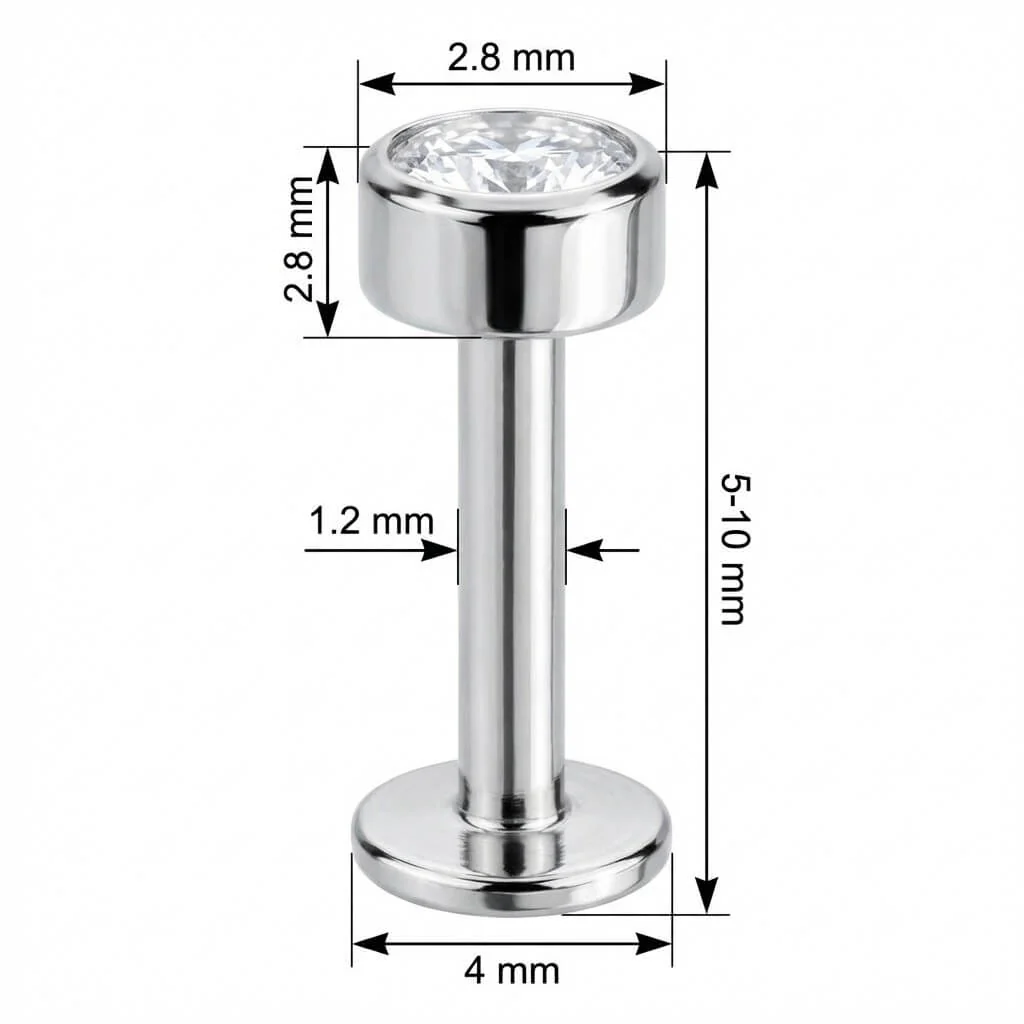 Titane Labret Cristal Clair Serti Clos Filetage Interne - Image 2