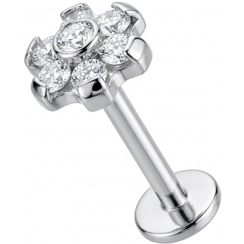 Titane Labret Fleur en Cristaux Scintillants Filetage Interne