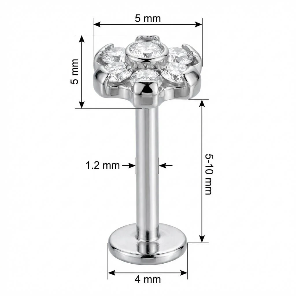 Titane Labret Fleur en Cristaux Scintillants Filetage Interne - Image 2